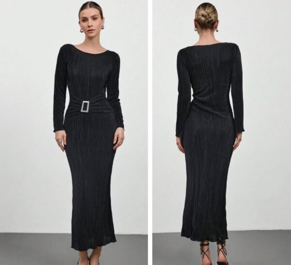 Shein pleated  silver metal buckle dress in black 12/14