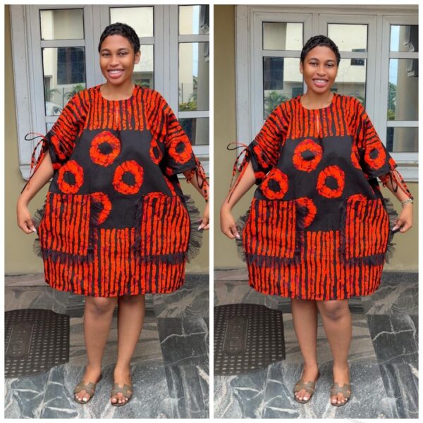 Barbz and co rtw  Ankara mini bubu dress in orange and two side pockets 10/12/14/16 - Image 2