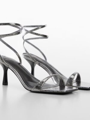 Mango metallic low heel sandals in silver 40