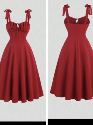 Shein cami girlie ruched tie front cinching waist dress in red burgundy 12/14