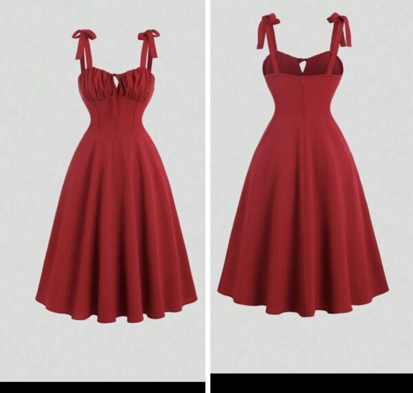 Shein cami girlie ruched tie front cinching waist dress in red burgundy 12/14