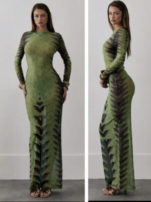 Shein mesh long sleeve maxi dress green/lemon multicolor  16