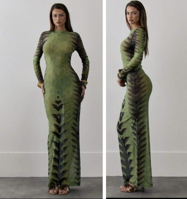 Shein mesh long sleeve maxi dress green/lemon multicolor  16