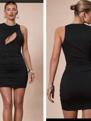 Shein one shoulder sleeve cut out boobs mini dress in black 12/14