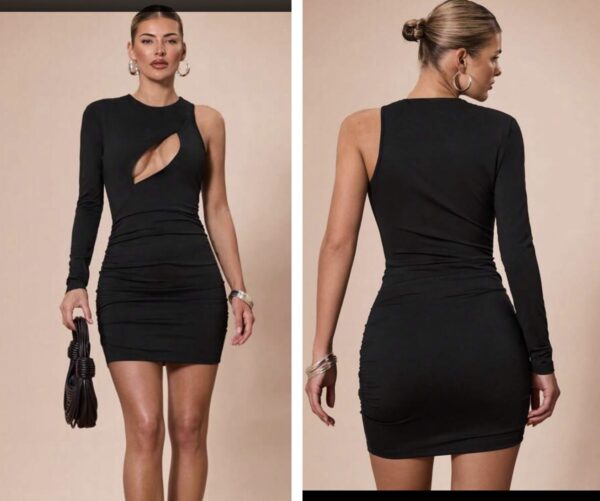 Shein one shoulder sleeve cut out boobs mini dress in black 12/14
