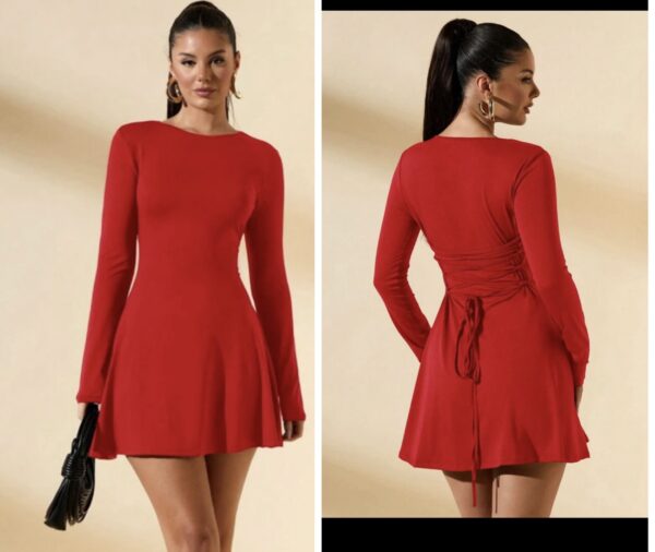 Shein tie back long sleeve classy mini dress in red 12/14