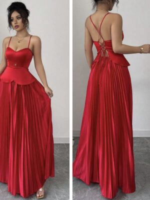 Shein cami classy pleated patch  dress in satin red 12/14
