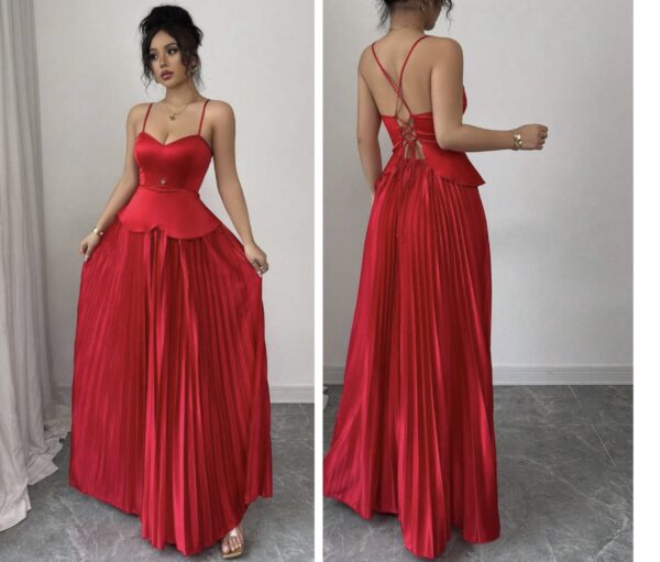 Shein cami classy pleated patch  dress in satin red 12/14