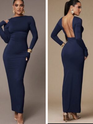 Shein long sleeve backless navy blue dress 12/14