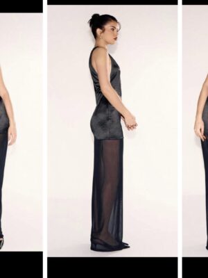 Shein tank velvet patch mesh dress in black 12/14