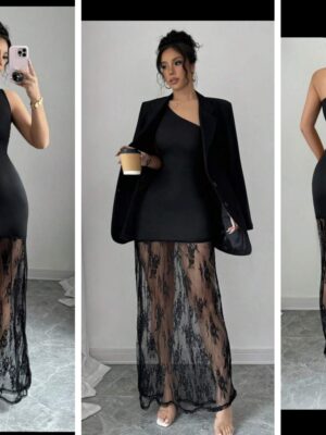 Shein one shoulder classy sleeves patch Lacey dress in black 12/14