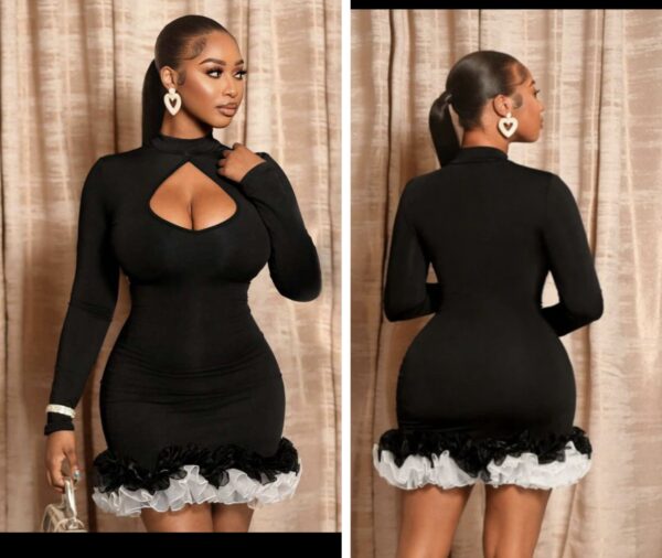 Shein sexy mini cut out front mesh ruffle dress in black 12/14
