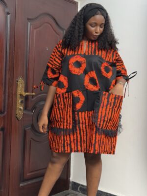 Barbz and co rtw  Ankara mini bubu dress in orange and two side pockets 10/12/14/16