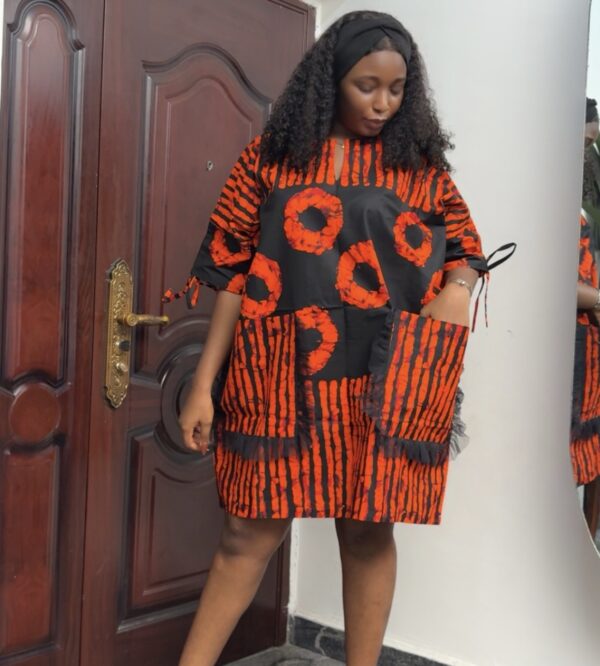 Barbz and co rtw  Ankara mini bubu dress in orange and two side pockets 10/12/14/16