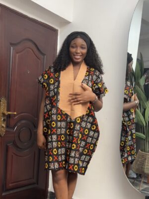 Barbz and co rtw Ankara X o print in multi color with brown Asoke mini bubu 10/12/14