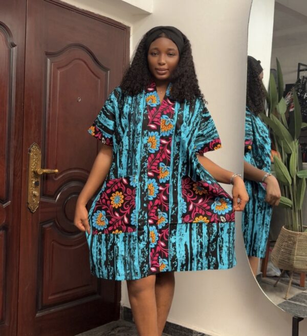 Barbz and co rtw Ankara blue stripe floral design mini bubu 8/10/12/14 - Image 2