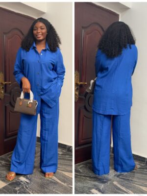 Barbz and co rtw linen two piece pant set in blue  10/12/14