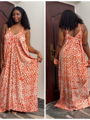 Barbz and co rtw Adire cami dress  in orange mix print 10/12/14/16