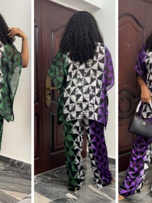 Barbz and co rtw silk & chiffon pant two piece set purple/green mix 12/14/16