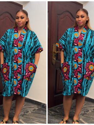 Barbz and co rtw Ankara blue stripe floral design mini bubu 8/10/12/14