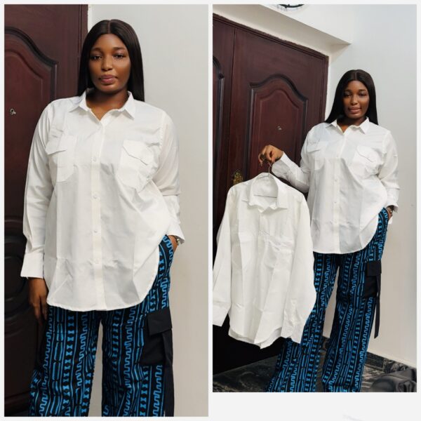 Barbz and co rtw oversized white shirt with double pocket