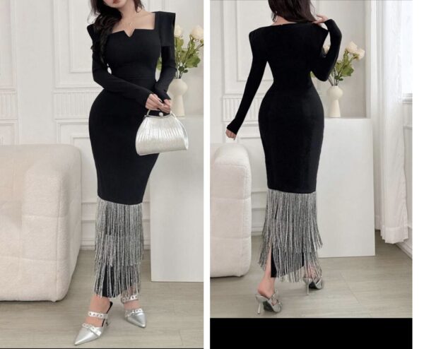 Shein gorgeous  silver fringe glitter dress in black