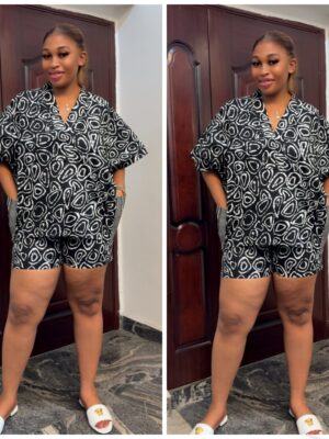 Ankara & Asoke two piece Design in funny circle shape in black/white