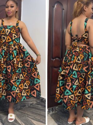 Barbz and co Ankara triangle cami tie back multi color dress dye