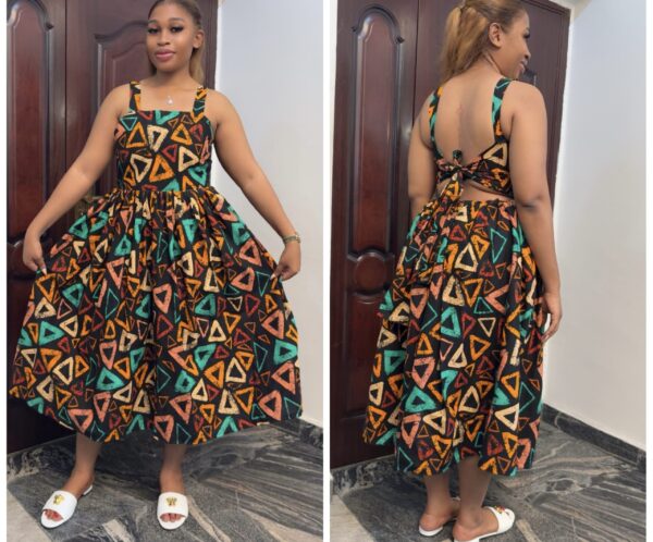 Barbz and co Ankara triangle cami tie back multi color dress dye