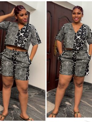 Ankara two piece short set design in X o black & white