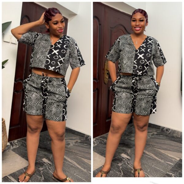 Ankara two piece short set design in X o black & white