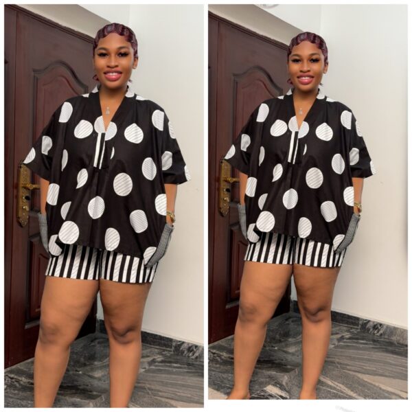 Ankara & asoke two piece short design in black stripe & circle