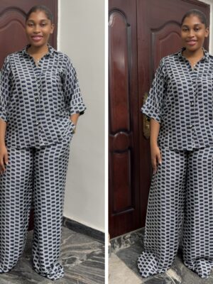Barbz and co two piece pant set in navy blue / white rtw