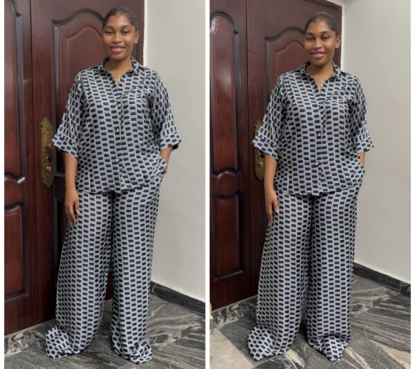 Barbz and co two piece pant set in navy blue / white rtw