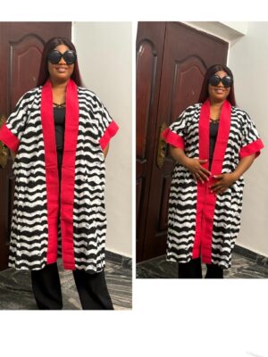 Barbz and co rtw Adire kimono in white/ankara with pink Asoke detail 10/12/14/16