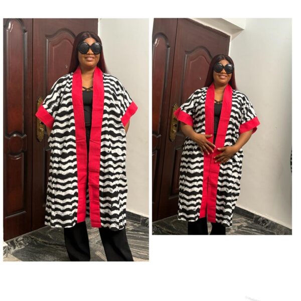 Barbz and co rtw Adire kimono in white/ankara with pink Asoke detail 10/12/14/16