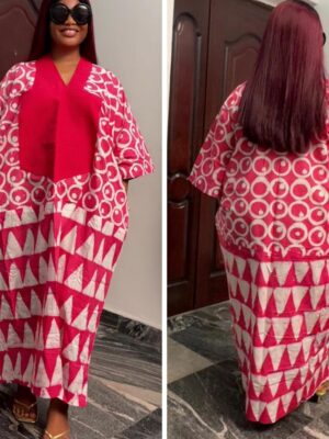 Barbz and co rtw Adire pink and white pattern bubu in mid length 10/12/14/16