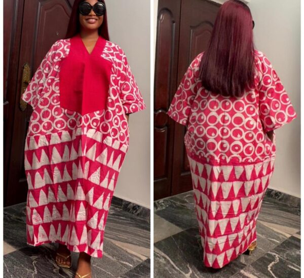 Barbz and co rtw Adire pink and white pattern bubu in mid length 10/12/14/16