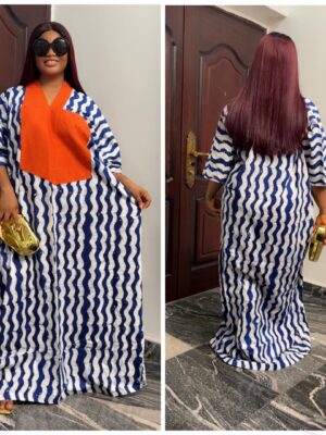 Barbz and co rtw zig zag stripe bubu in blue with orange asoke full length 10/12/14/16/18