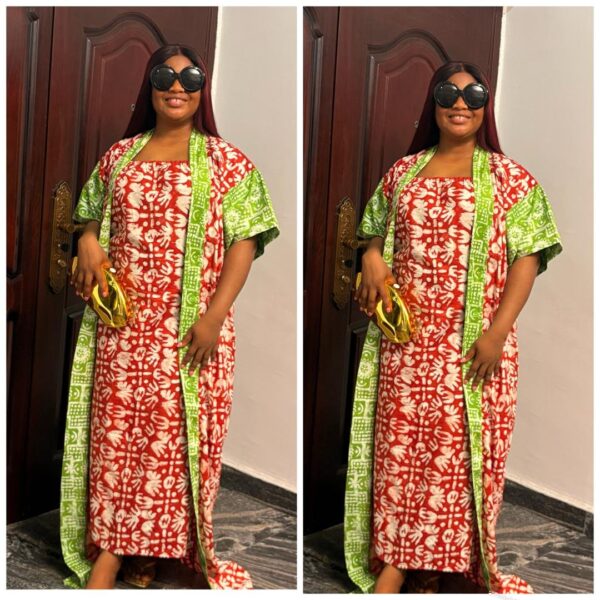 Barbz and co rtw kimono & cami set in orange with a touch of lemon green Adire 10/12/14/16