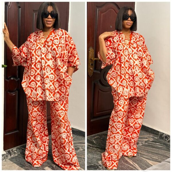 Barbz and co rtw Adire two piece pant & top in orange mix 12/14 - Image 2