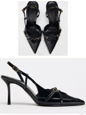 Zara sling back buckle strap mules in black 40