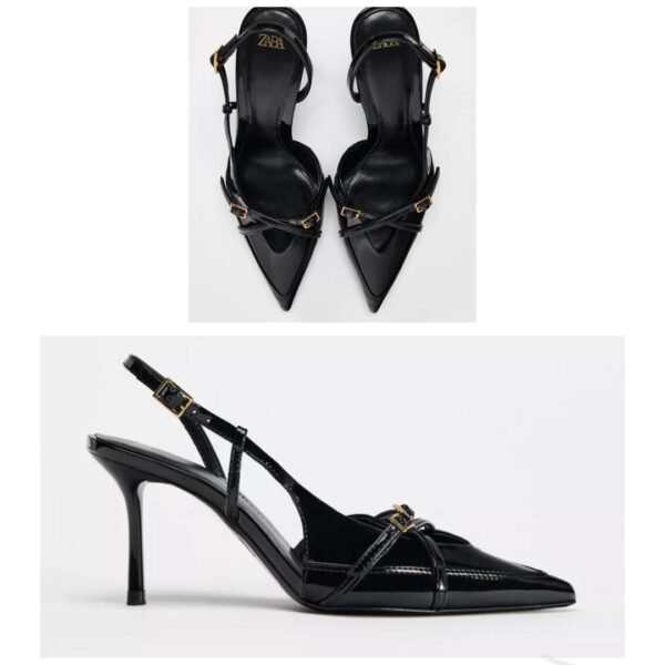 Zara sling back buckle strap mules in black 40