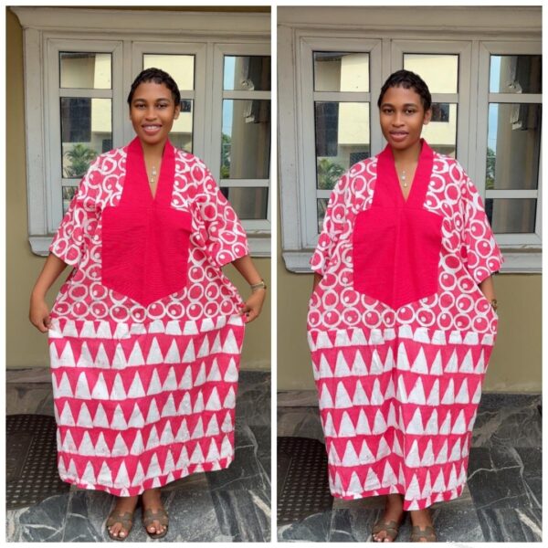 Barbz and co rtw Adire pink and white pattern bubu in mid length 10/12/14/16 - Image 2