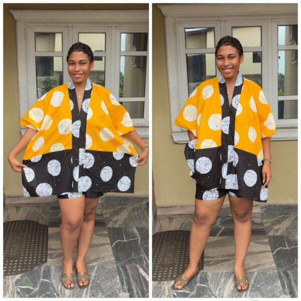 Barbz and co Ankara two piece short set  with circle design in yellow/black 12/14/16 - Image 2