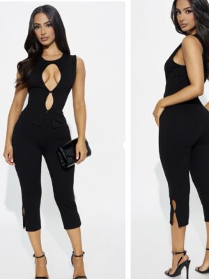 Fashionnova mia date night tank sleeveless Capri pant set in black XL