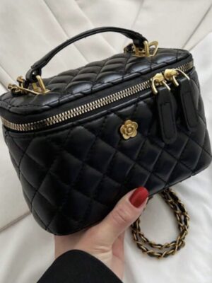 Shein classy top handle bag with  floral logo in black