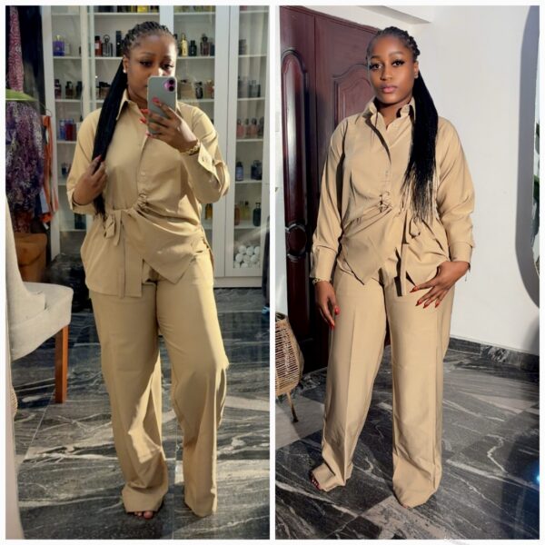 Barbz and co nude solid silky two piece pant set in nude