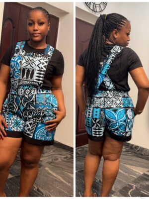 Barbz and co Ankara pinafore romper in blue abstract print 10/12/14