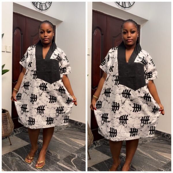 Barbz and co Ankara Naira black & white mini bubu with black asoke 10/12/14